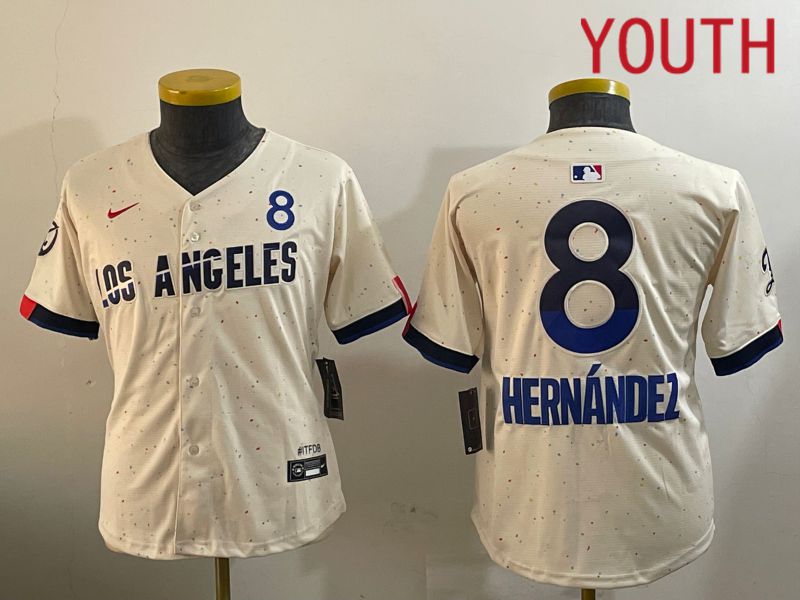 Youth Los Angeles Dodgers #8 Hernandez Cream Fashion Nike Game MLB Jersey style 1
